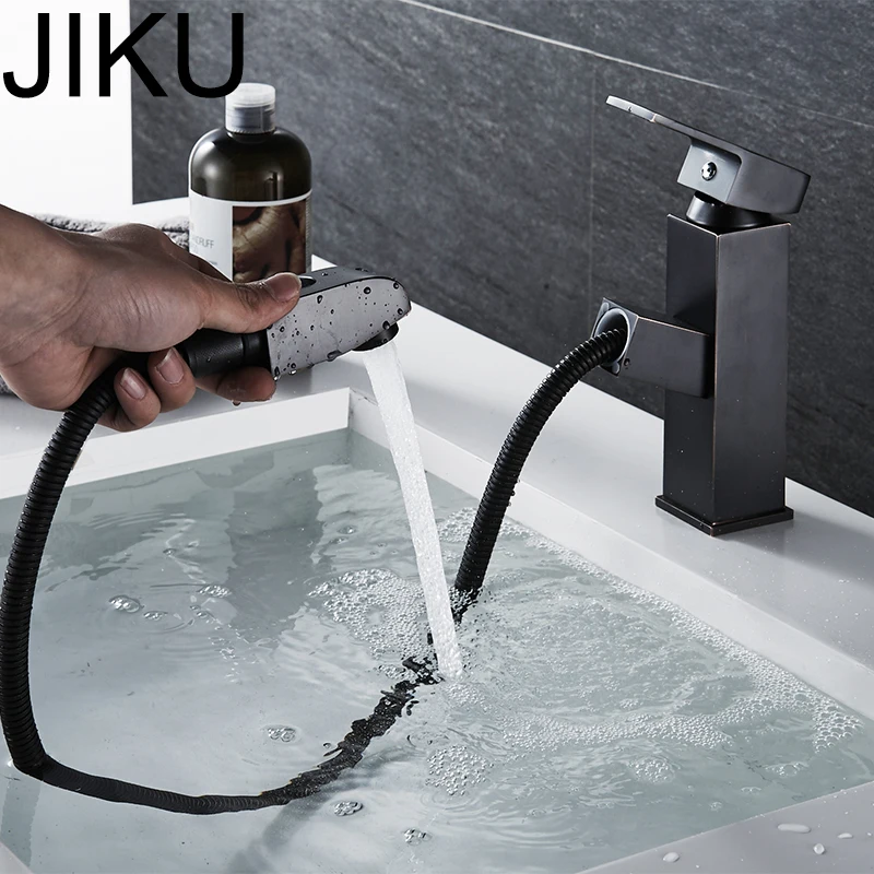 JIKU Медь Ретро черный бронзовый кран черный античный кран для раковины кран горячей холодной воды простой кран для ванной комнаты с одним управлением