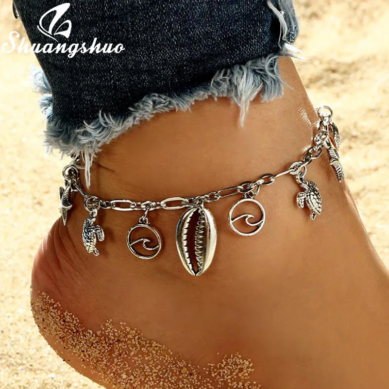 Shell Jewellry JL006 Shuangshuo Seashell ножные браслеты для женщин в виде ракушки многослойная цепочка ножной браслет на ногу богемное ювелирное изделие Enkelbandje - Окраска металла: Shell Jewellry JL006