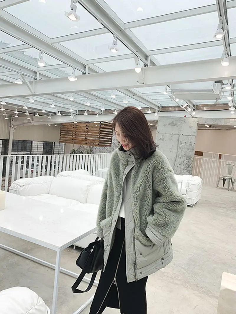 Овечья шерсть сшивание зимняя куртка для женщин стоячий воротник Длинные парки утепленная теплая хлопковая Женская Куртка парка Mujer зимнее пальто C5653