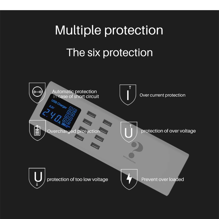 Умный Универсальный usb зарядное устройство светодиодный дисплей 8 портов втулка для быстрой зарядки настенный адаптер розетка питания для Apple Android HUAWEI Xiaomi htc