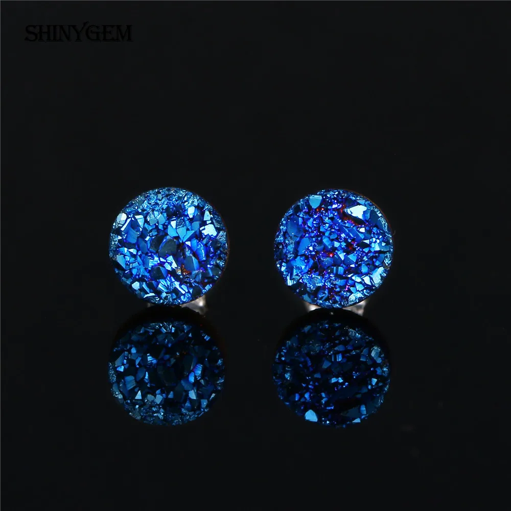 ShinyGem 4-10 мм круглые серьги с кристаллами друзы сверкающий натуральный камень опал серьги 925 пробы серебряные серьги-гвоздики для женщин
