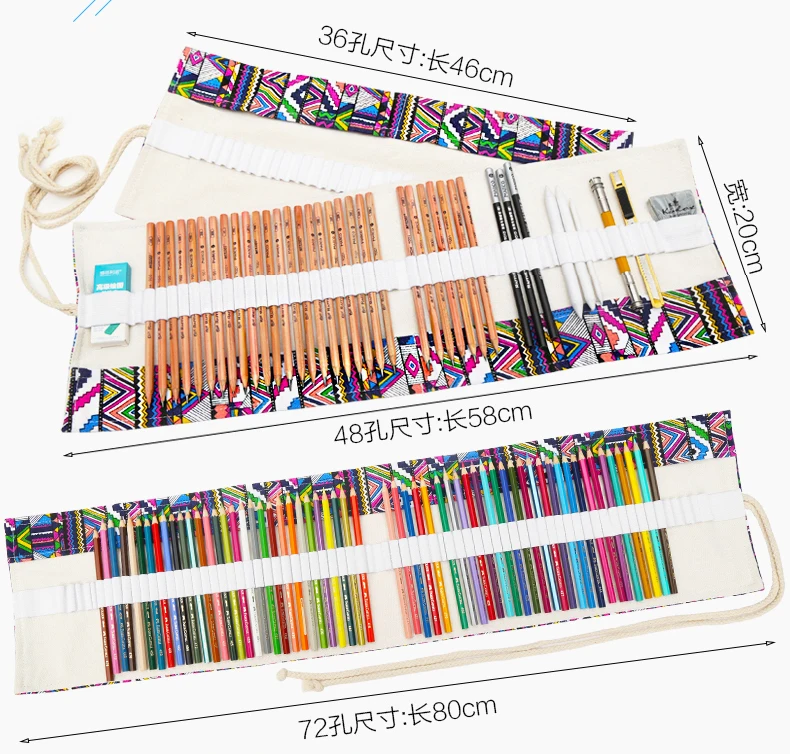 12/24/36/48/72/108 Roll School Pencil Case Canvas Pencil Case Makeup Brush Pen Pouch Wrap Roll Painting Stationery