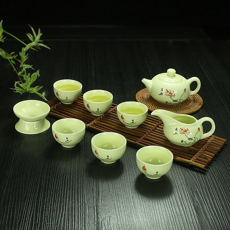 Цзиндэчжэнь, Китай, Celadon, чайный сервиз, керамический фарфор, керамика, голубой и белый чай, чашка, чайный горшок, чайный набор кунг-фу