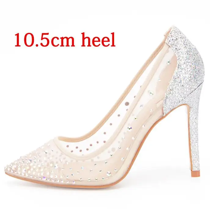 Stylesowner сетчатые туфли-лодочки на высоком каблуке с кристаллами женские туфли-лодочки на тонком каблуке женские модные летние туфли с острым носком на высоком каблуке - Цвет: 10.5cm heel
