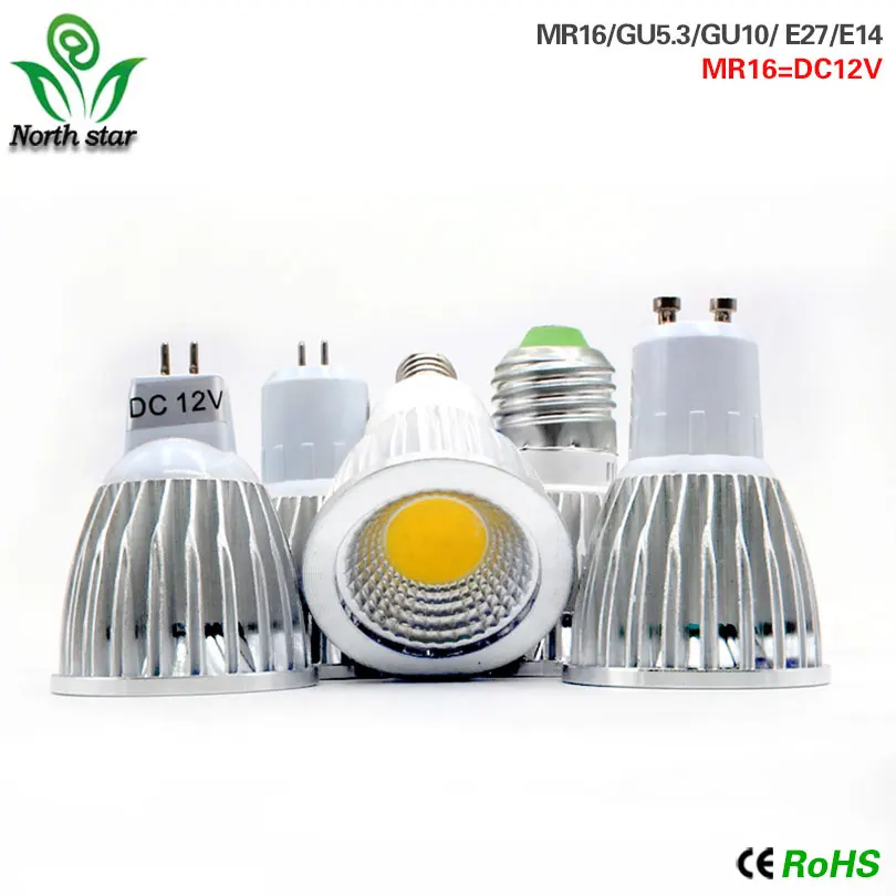 E27 E14 GU10 GU5.3 MR16 DC12V светодиодный COB Точечный светильник с регулируемой яркостью 9 Вт