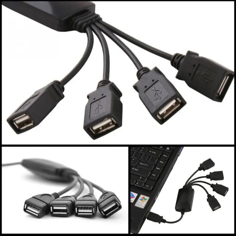 Черный 4 Порты и разъёмы USB 2,0 480 Мбит/с мини-концентратор концентраторы для Тетрадь портативных ПК