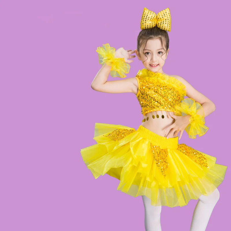 children's dance stage costume for girls modern kids jazz costumes sequin clothes salsa contemporary | Тематическая одежда и