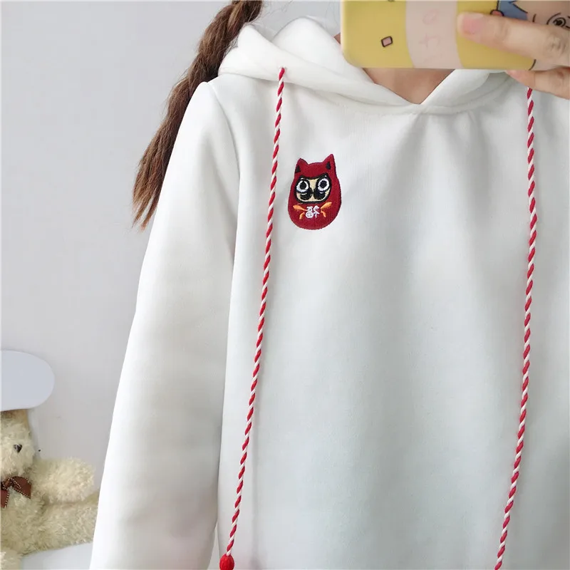 Japanese New Kawaii Embroidery Anime Women Hoodies Mori Girl Tassel Lazy Plus Velvet Long Sleeves Casual Sweet Hoodie Sweatshirt