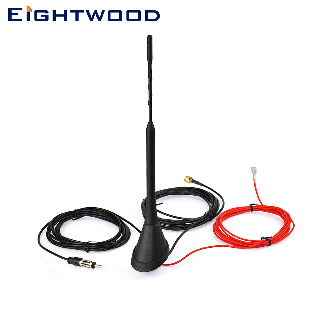 

Eightwood Auto DAB Radio Aerial Amplified Roof Mount Antenna AM/FM Din SMA Male Connector 5m Cable for JVC Kenwood Pioneer