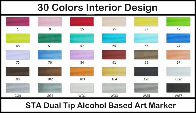 30 Interior Colors STA профессиональные художественные маркеры с двойной головкой на спиртовой основе, маркеры для рисования, ручка для рисования, аниме, интерьер, ландшафтное строительство, дизайн 3203 - Цвет: 30 Interior Colors