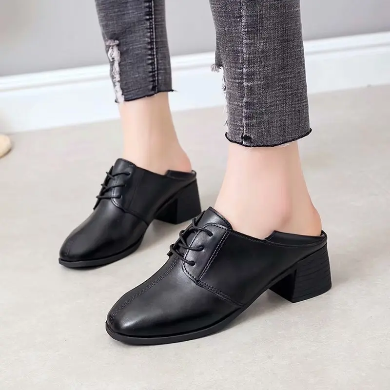 Туфли-оксфорды женские на шнуровке винтажные туфли-лодочки массивном каблуке