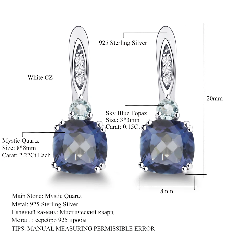 Gem's Ballet 2.2Ct натуральный иолит голубой мистик кварц Небесно голубой топаз драгоценный камень серьги для женщин 925 пробы серебро хорошее ювелирное изделие
