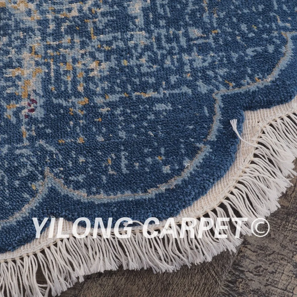 YILONG 5 'x 5' современный шерстяной ковер круглый кружевной синий цвет ручной