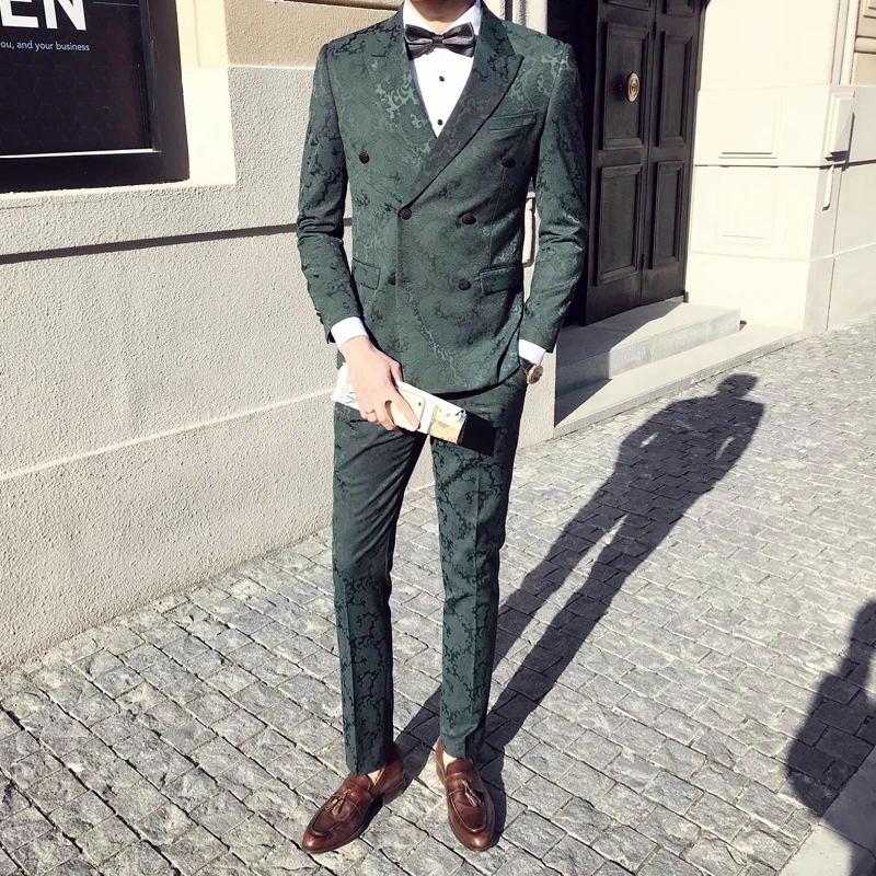 Цветочный узор жаккардовый костюм Для мужчин 2019 Slim Fit 3 предмета s двубортный цвет: