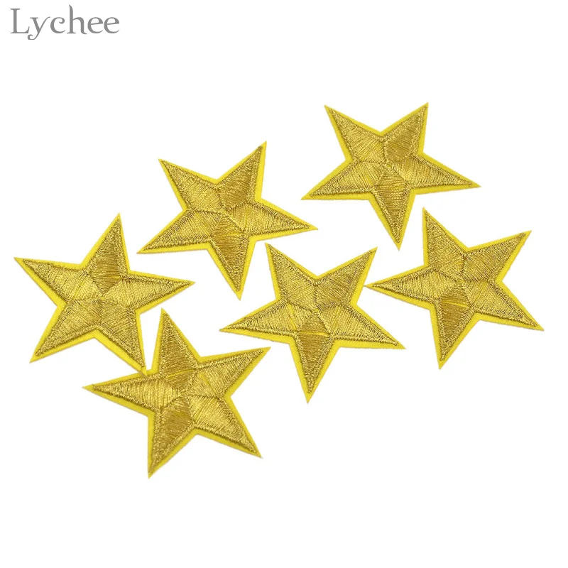 Lychee Life 6 шт. нашивка золотого цвета с вышивкой в виде звезды для пришивания одежды