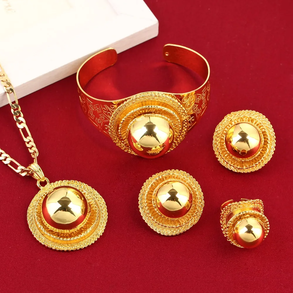 

New Big Ethiopian Wedding Jewelry Set Gold Color Eritrea Africa Habesha Jewelry For Traditional Festival