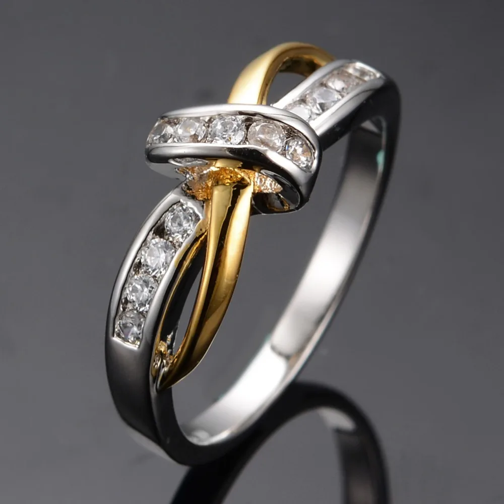 Милое женское кольцо в стиле бохо с маленьким бантом Кристальное золотого цвета