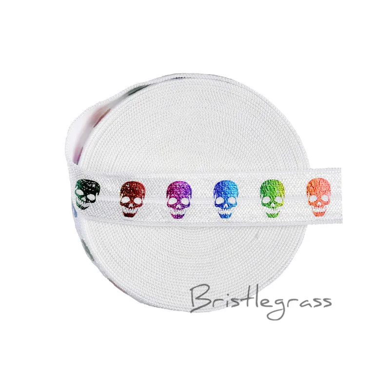 BRISTLEGRASS 5 ярдов 5/8 &quot 15 мм Радужный принт в виде черепа FOE белый складывается