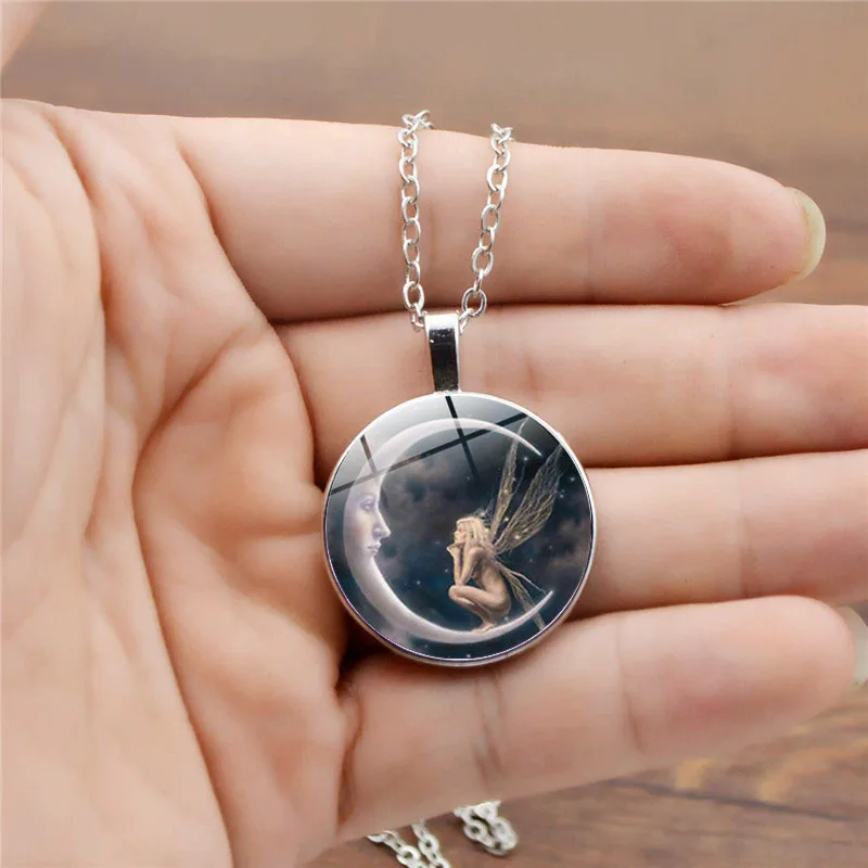 Doreen Box винтажный Ангел на Луне искусство Фото Подвеска Тибет кабошон стеклянная