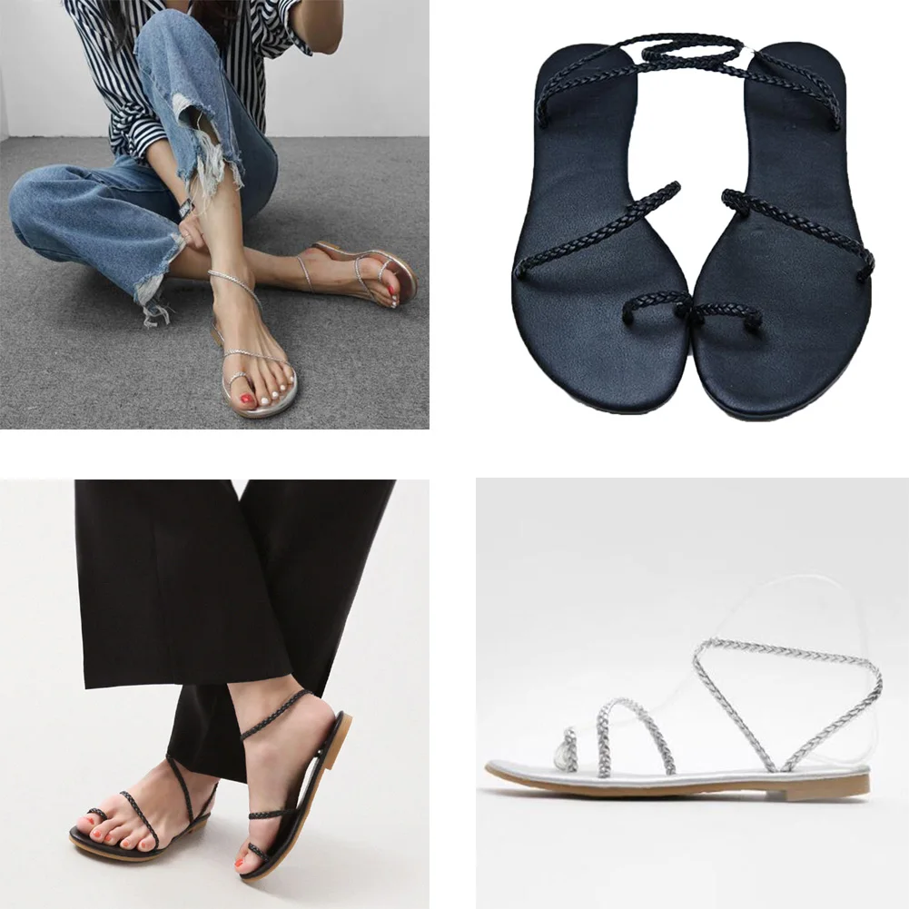 2018 летние женские сандалии сексуальные плетеные на плоской подошве гладиаторы