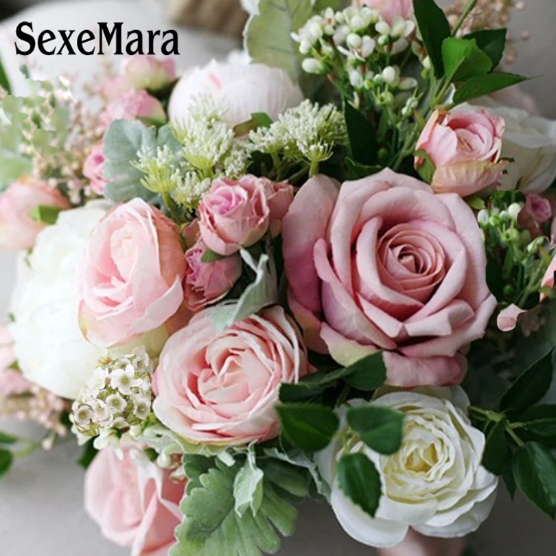 SexeMara Ramo de flores novia pink beach wedding flowers bridal bouquets vintage decoration artificial | Свадьбы и торжества