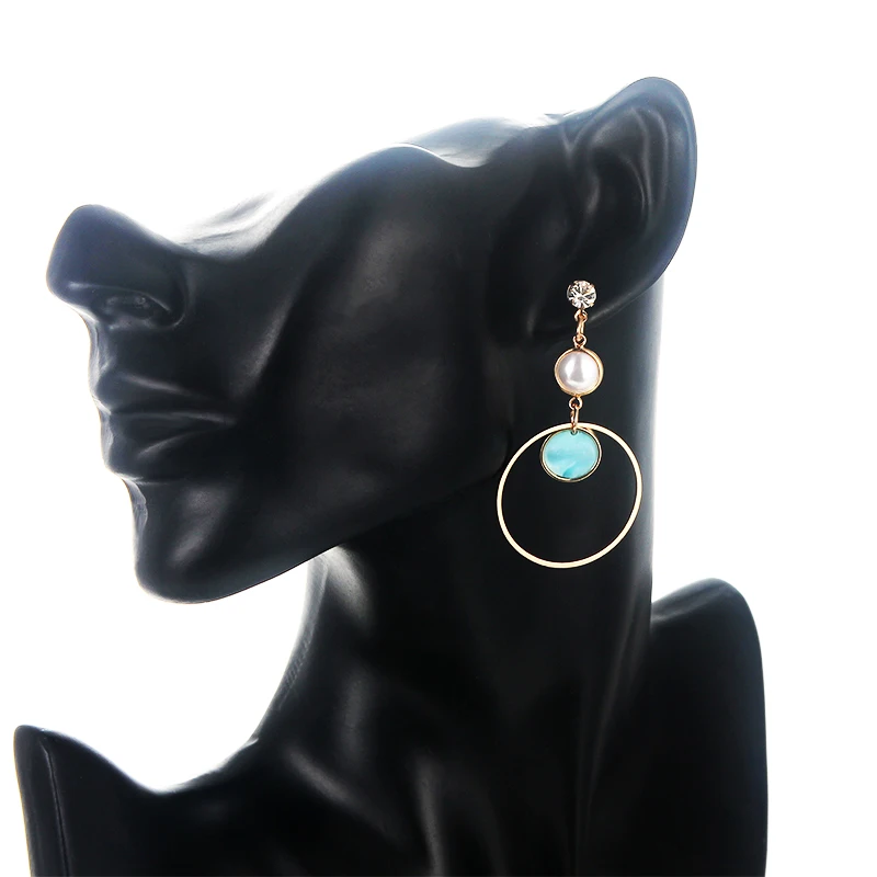 Женские Геометрические серьги XZP длинные с синими эмалированными стразами и