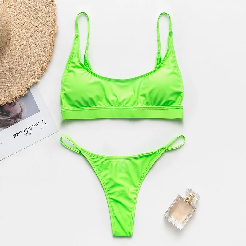 Неоново-зеленое бикини In-X сексуальный купальник с высоким вырезом женский