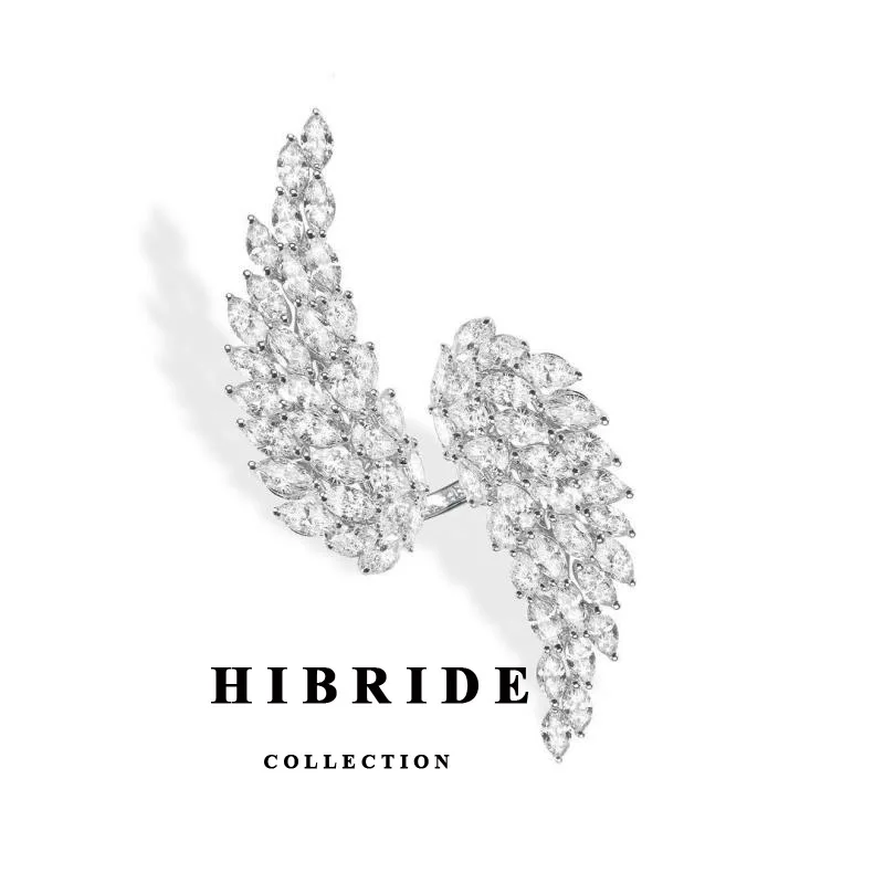 

HIBRIDE AAA кубический циркон элегантные женские Крылья Ангела открытые кольца с белым золотом-цвет женское кольцо на палец R-181