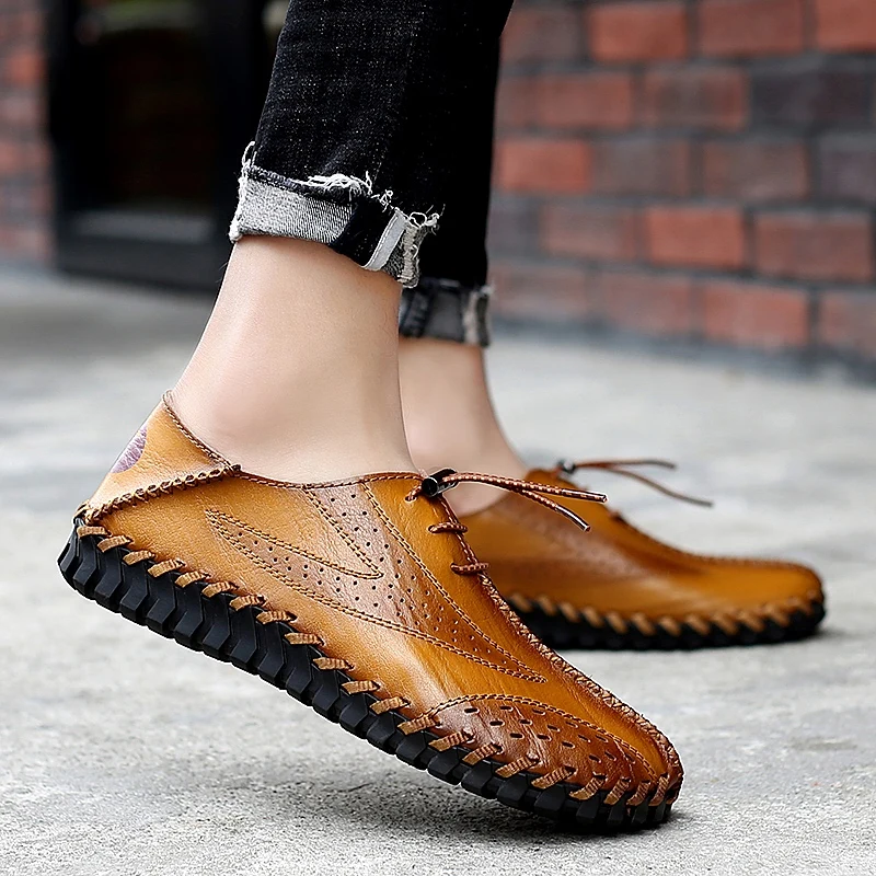 Men's Driving Shoes Men Genuine Leather Loafers Fashion Handmade Soft Breathable Moccasins Flats Slip On DD077 | Обувь