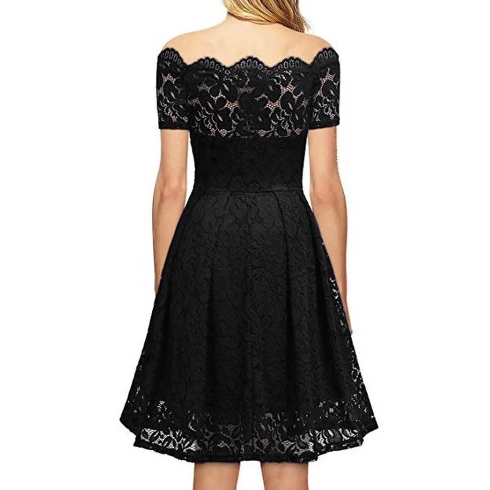 Женское винтажное кружевное платье с открытыми плечами вырезом лодочкой и