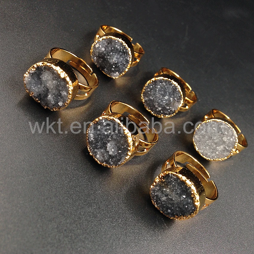 Оптовая продажа 10 шт. кольцо с друзой и камнем модное женское золотой отделкой