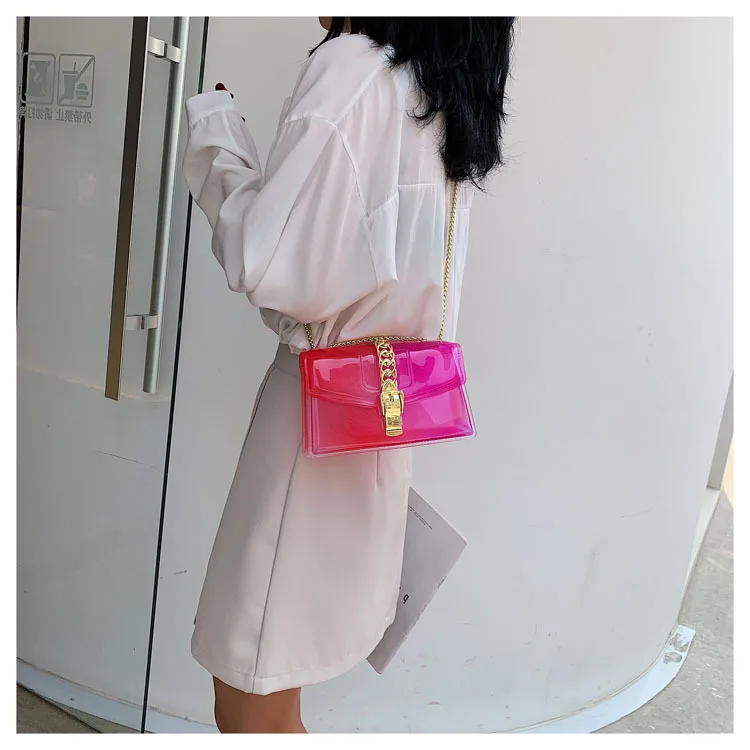 8 Colors Fashion Jelly Bag Casual Panelled Chain Shoulder Messenger Bags Summer Transparent Women Purse and Handbags Channel Bag