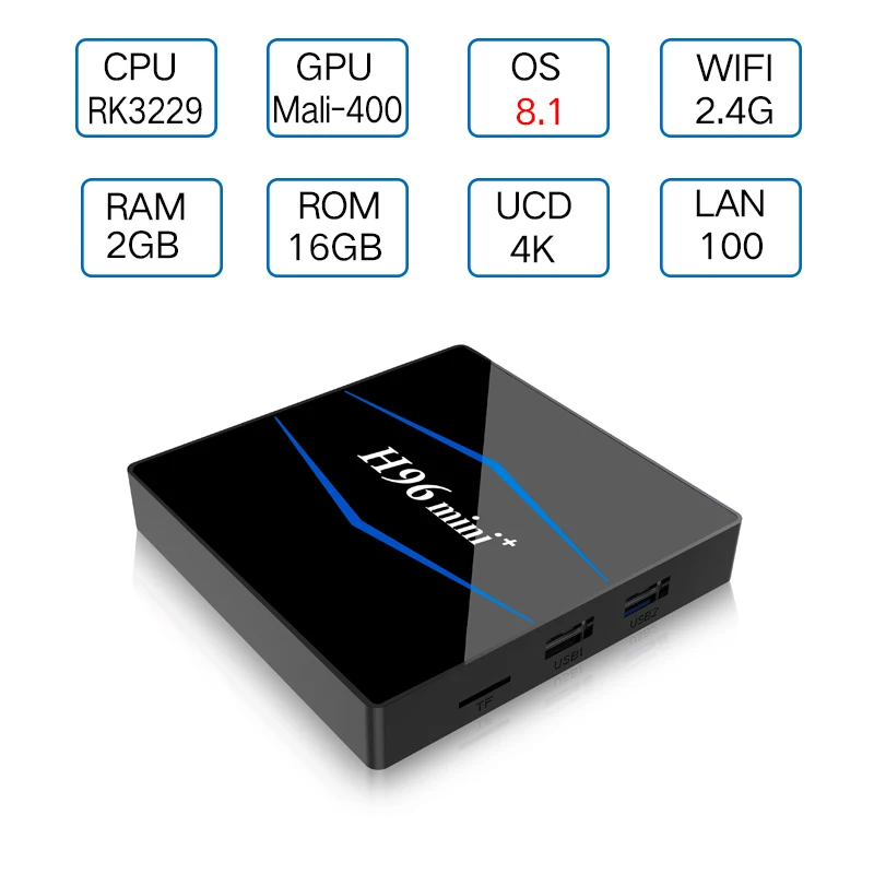 H96mini plus TV Box Android 8 1 RK3229 Четырехъядерный 4 k H.265 2 Гб 16 Miracast DLNA wiFi 100LAN HD Giochi Smart Media