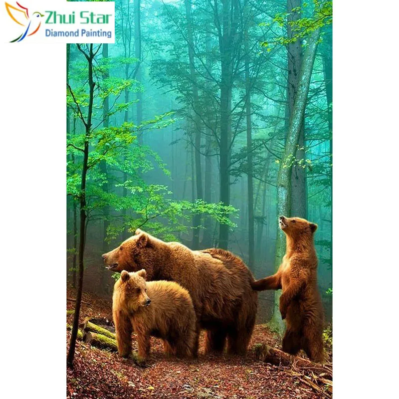 Полноразмерная 5D алмазная картина Три медведя вышивка крестиком мозаика