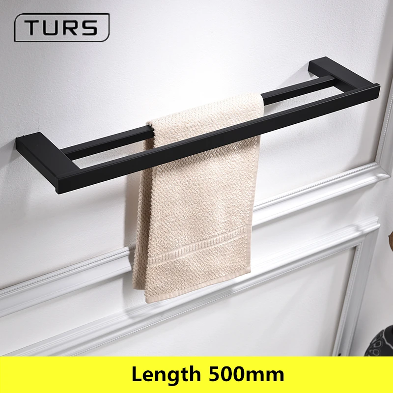 Double Towel Bar-500 Новинка, SUS 304, нержавеющая сталь, аксессуары для ванной комнаты, набор, Черный Матовый держатель для бумаги, держатель для зубной щетки, держатель для полотенец, аксессуары для ванной комнаты - Цвет: Double Towel Bar-500
