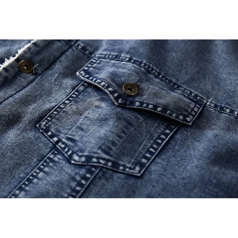

Winter Men's Fleece Denim Jacket EUR Size Overcoat Fashion Fur Thicken Casual Jacket Coat Men Clothing Outerwear Jackets