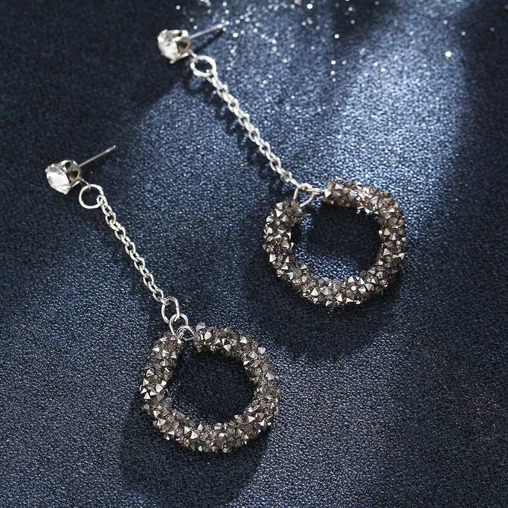 Vintage Handmade Round Geometric Black Rhinestone Earrings Long Dangle Chandelier Earring For Women Party Statement Jewelry | Украшения и