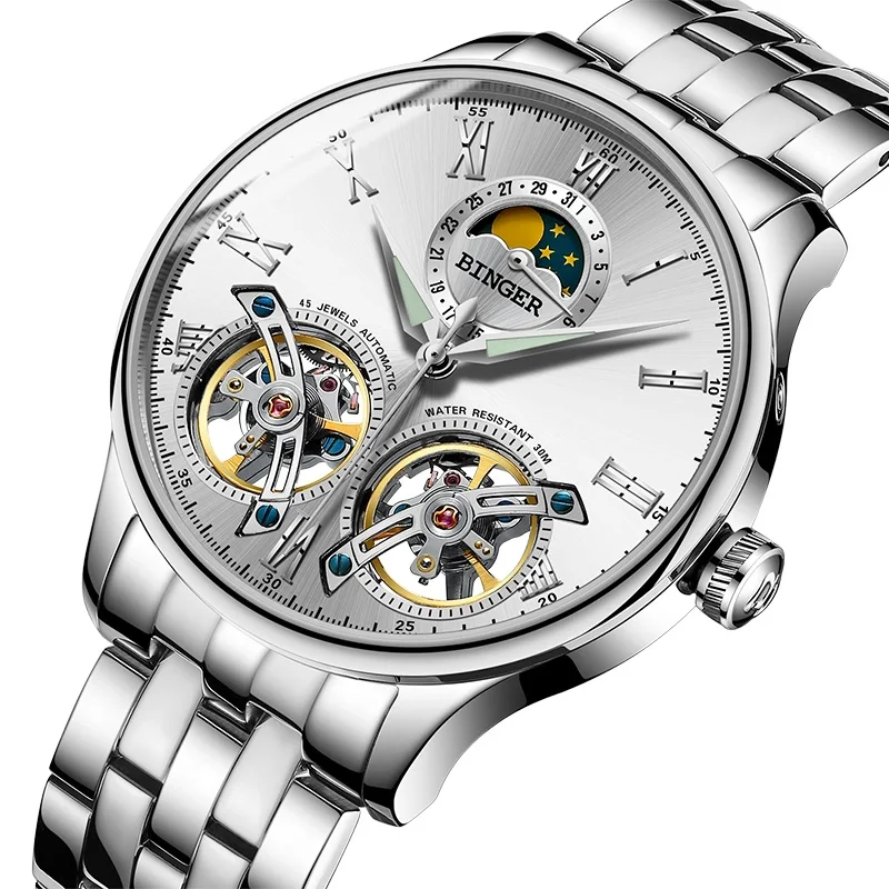 Часы скелетоны Мужские механические водонепроницаемые с сапфировым