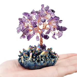 TUMBEELLUWA, хрустальное дерево, радужная аура, титановый кварцевый кластер, бонсай, счастливая копия, дерево, скульптура, украшение для дома и офиса