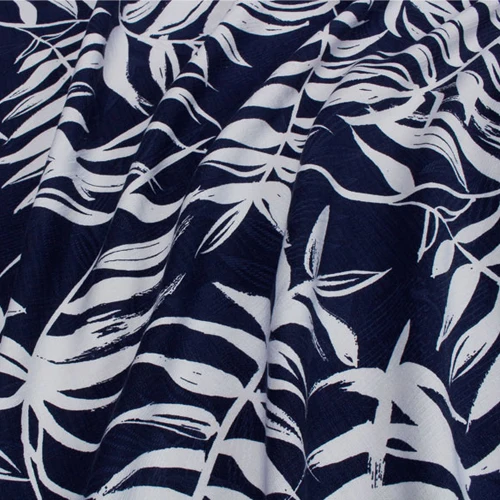 Белые листья печать на синем фоне чистая крученая шелковая ткань 130 см ширина SRS054