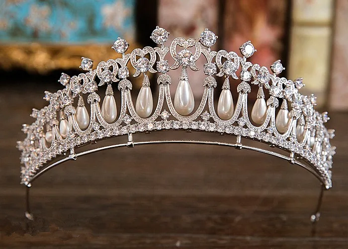 

Zircon Pearl Princess Crown Bride Tiaras And Crowns Diadem Wedding Hair Accessories Bridal Diadema Flores Tiara Noiva WIGO1056