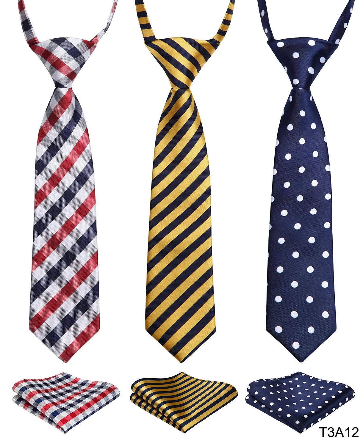 T3A12 Lot 3 Set 27cm Child Pre-tied Necktie for Boys Woven Handkerchief Kids Tie School Parent-child Tie Pocket Square - Цвет: T3A12