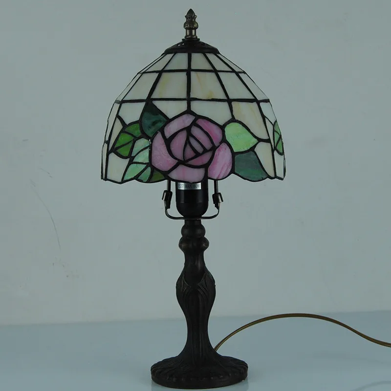 8 &quotЕвропейский Тиффани Роза шаблон настольная лампа ретро витражное стекло