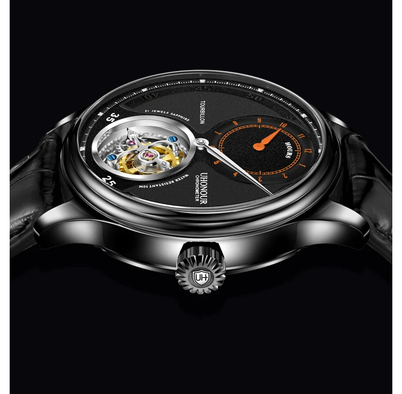 Высокая-конец Tourbillon Для мужчин наручные часы ручной Tourbillon 12-часовой циферблат из крокодиловой кожи Бизнес механические часы Для мужчин ST8006