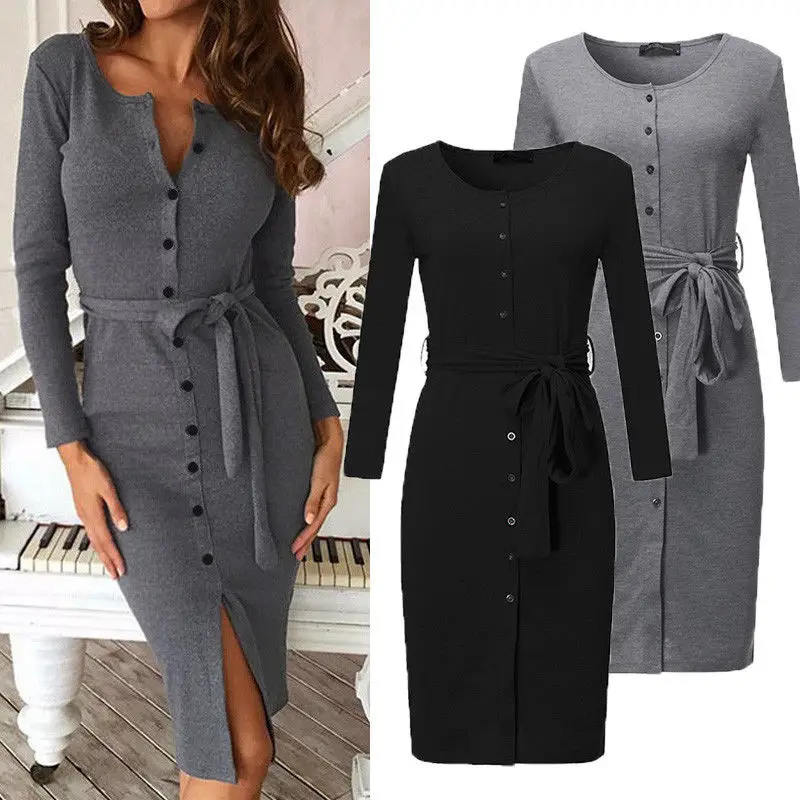 Осеннее женское облегающее Повседневное платье средней длины с длинным рукавом