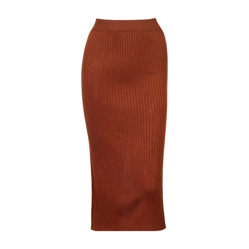 light khaki Wixra, базовые юбки, весна, повседневные шикарные юбки-карандаш, Женская облегающая юбка, шерстяная вязанная длинная юбка с разрезом сзади, юбка миди - Цвет: light khaki