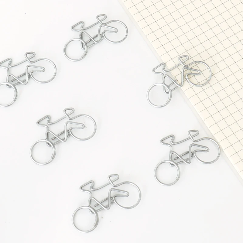 TUTU 10Pcs Cute Decorative Bicycle Shaped Paper Clips Scrapbook Memo Clip Metal Binder Paperclips Bookmark Stationery H0318
