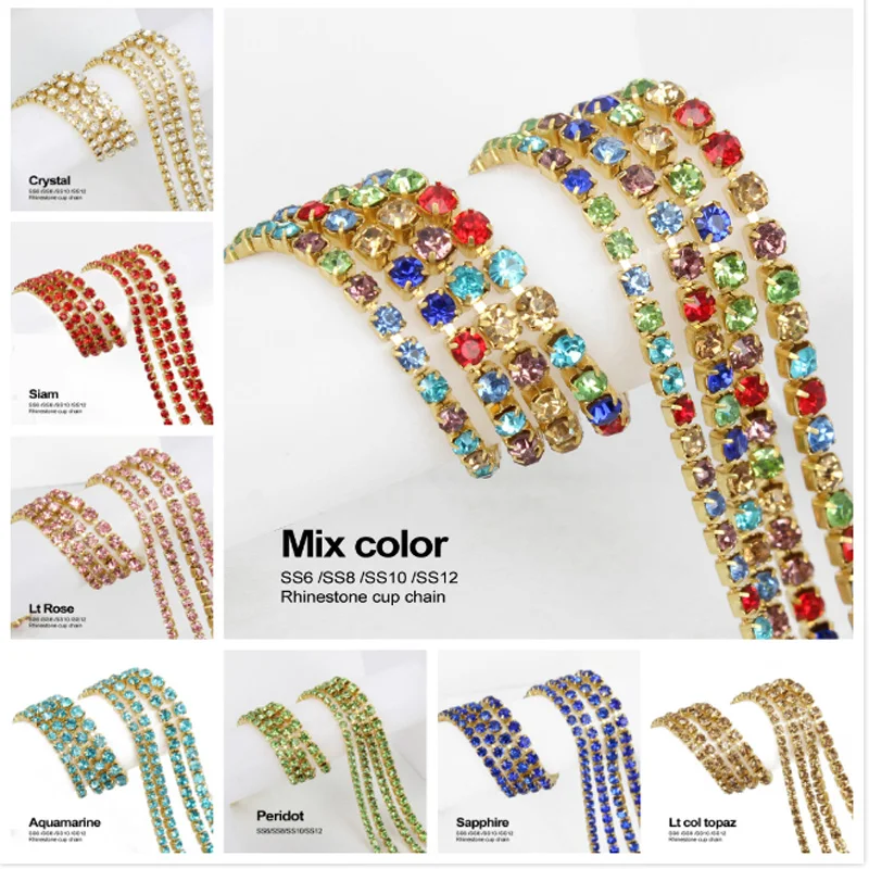 Стразы SS6/SS8/S10/SS12 смешанный размер плотная Золотая чашка коготь цепь отделка