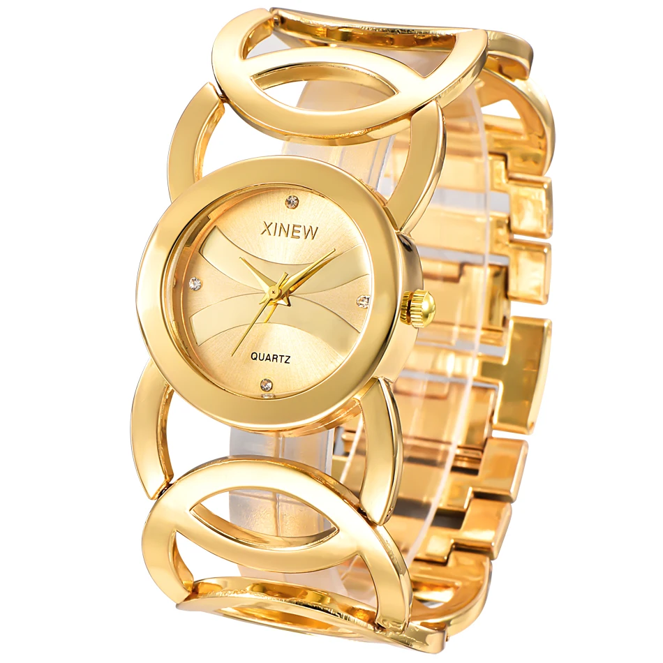 Женские часы с браслетом из нержавеющей стали брендовые Роскошные Кварцевые XINEW