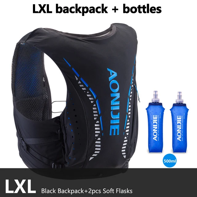 black LXL- bottles AONIJIE Расширенный Кожаный Рюкзак гидратация пакет рюкзак сумка Жилет Жгут водный Пузырь походный Кемпинг бег марафон гонки C942 - Цвет: black LXL- bottles